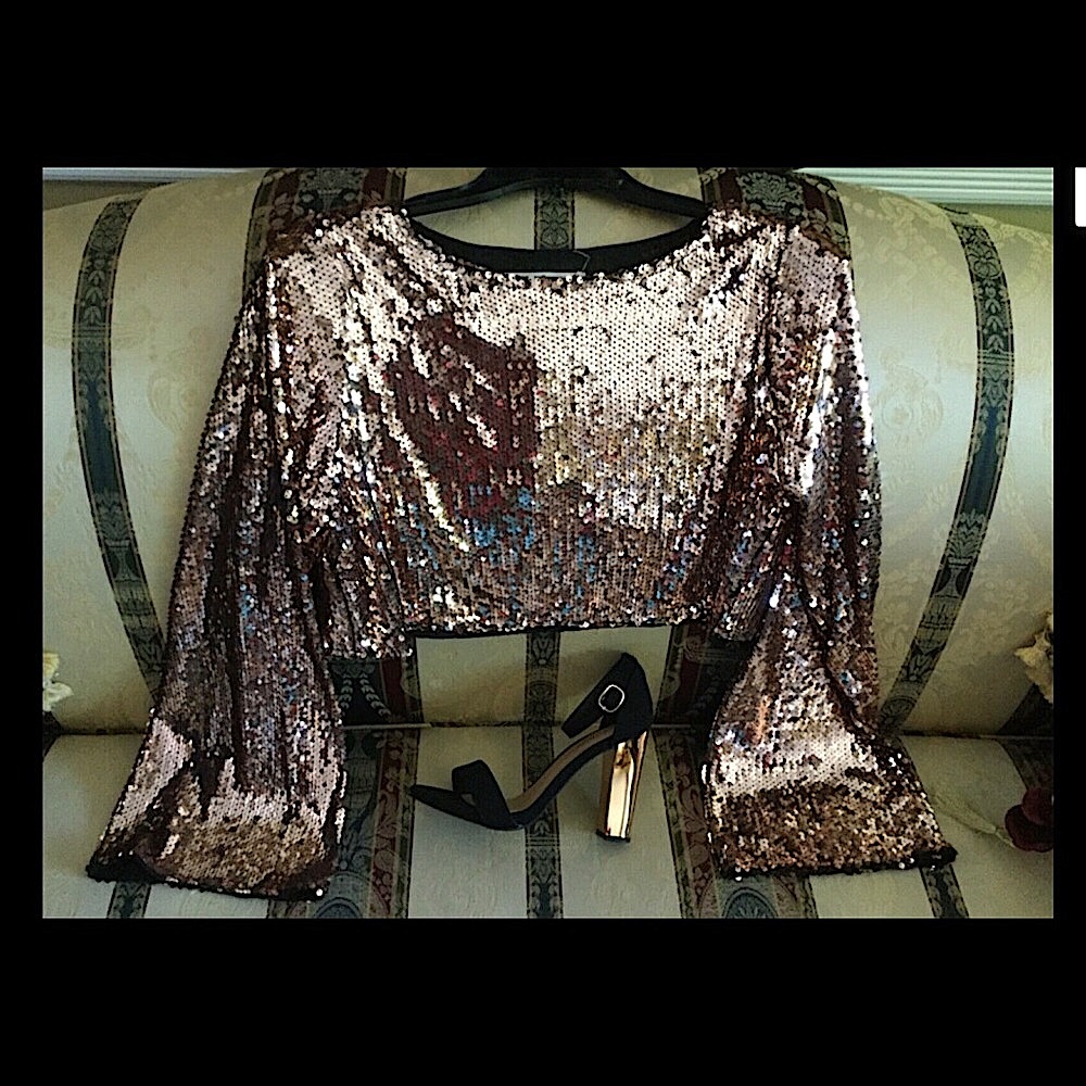 Hot & Delicious SEQUINS Crop TOP Rose Gold S